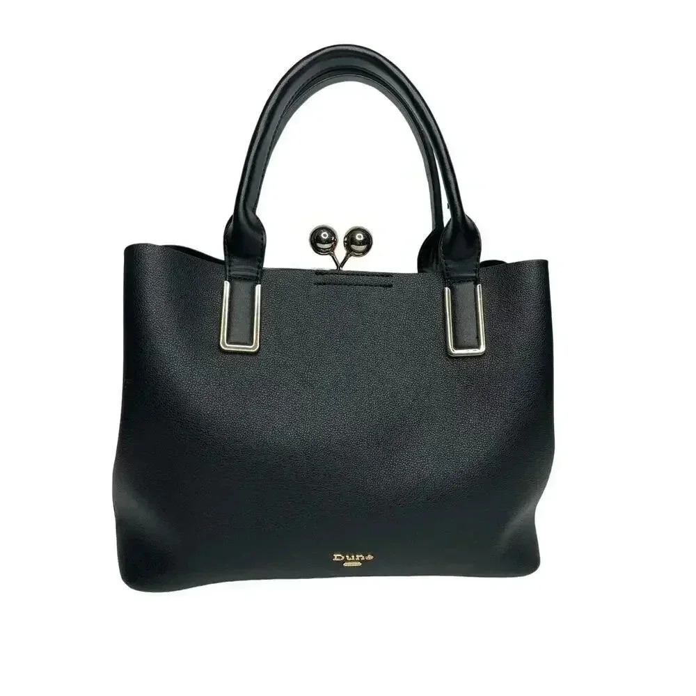 Dune London Faux Pebbled Leather black Medium Tote Bag gold hardware